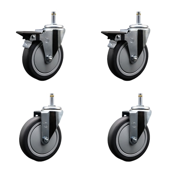Service Caster 5'' Thermo Rubber Wheel Swivel 7/16'' Grip Ring Stem Caster Set 2 Brake, 4PK SCC-GR20S514-TPRB-PLB-716138-2-S-2 - main